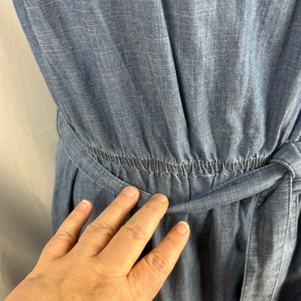 Talbots Blue Cotton Chambray Sleeveless Ruffle Hem Belted Midi Dress Womens 10 - Picture 5 of 11